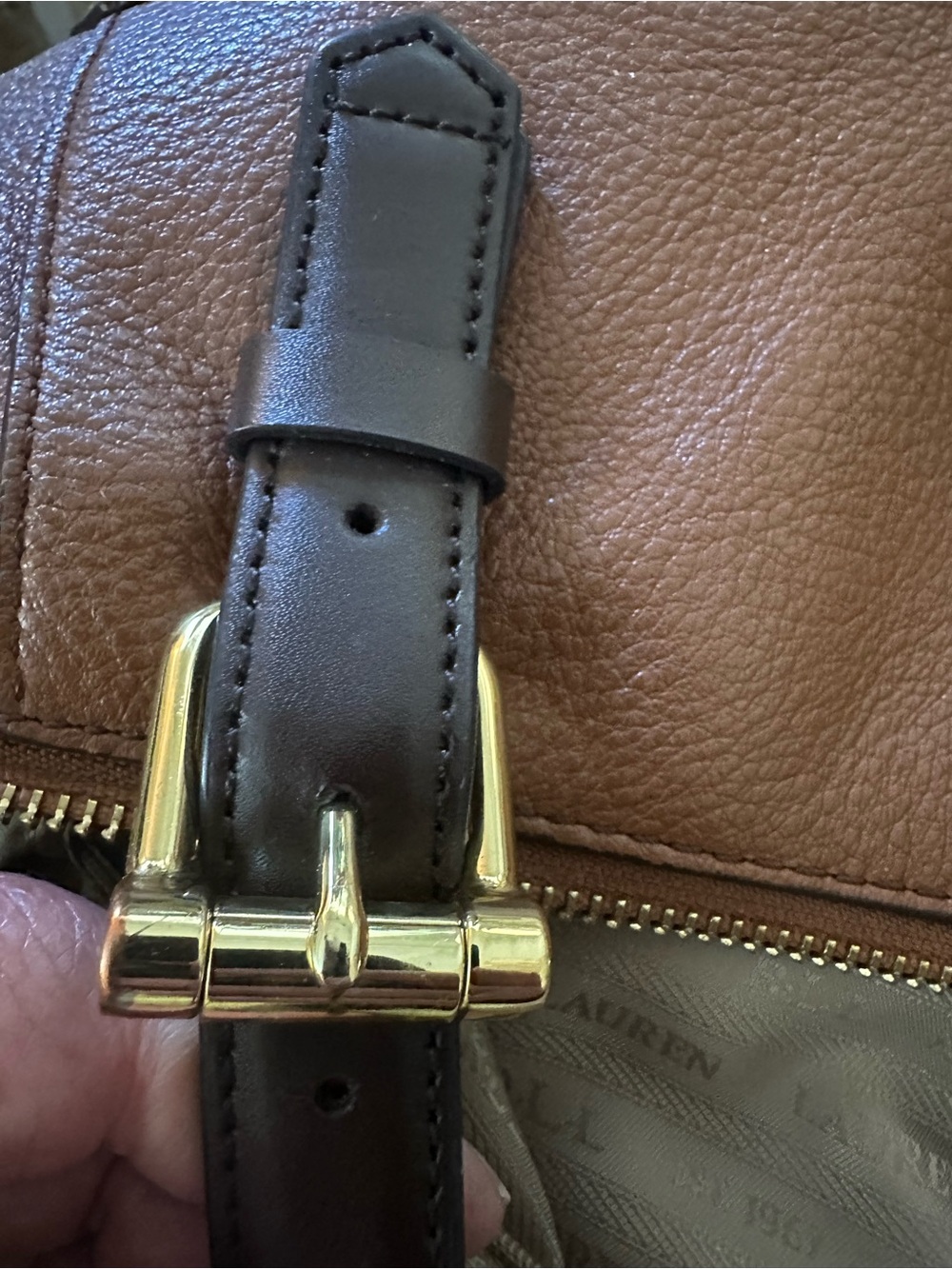 Lauren Ralph Lauren Large Chestnut Brown Luxury Leather Tote | Gold Hardware - Picture 5 of 16
